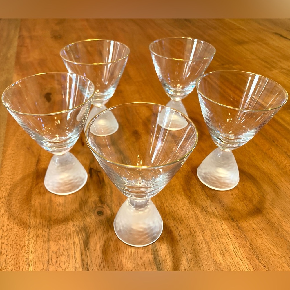 Gold-Rimmed Crystal Sake or Cordial Glasses, Set of 5